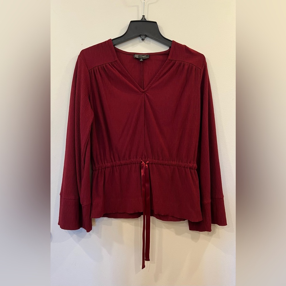 DG2 by Diane Gilman V-Neck Wide Sleeve Top with Cinching-Ribbon Detail, Small
